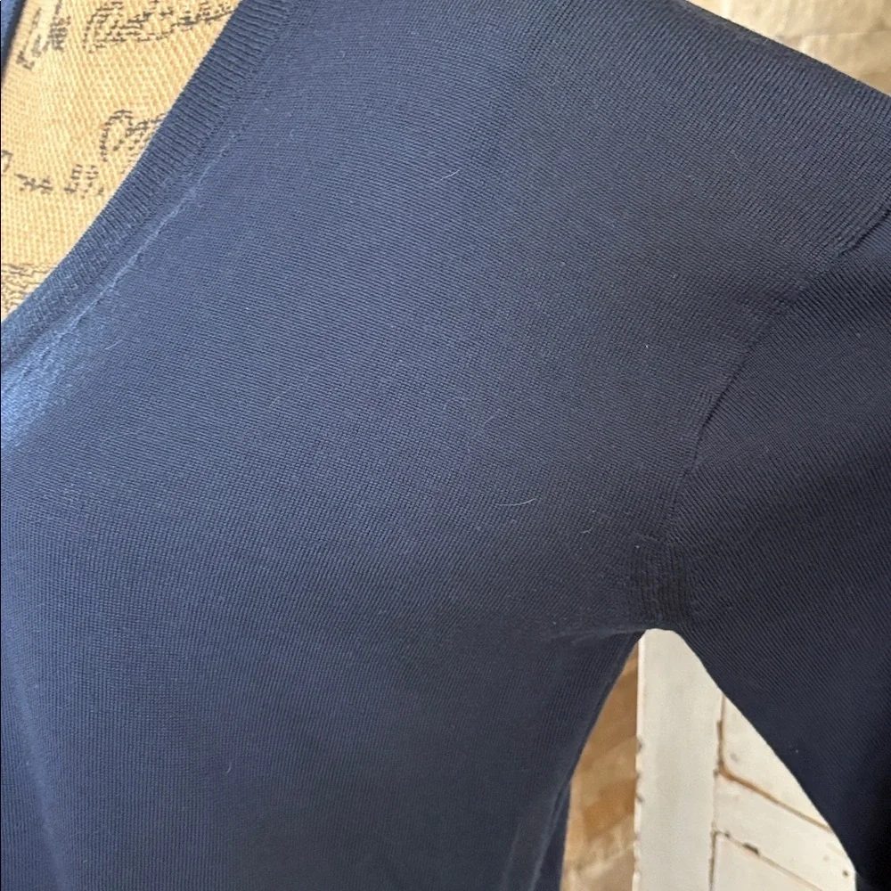 J. Crew 100% merino wool navy blue v-neckline flare sleeve hi lo sweater
